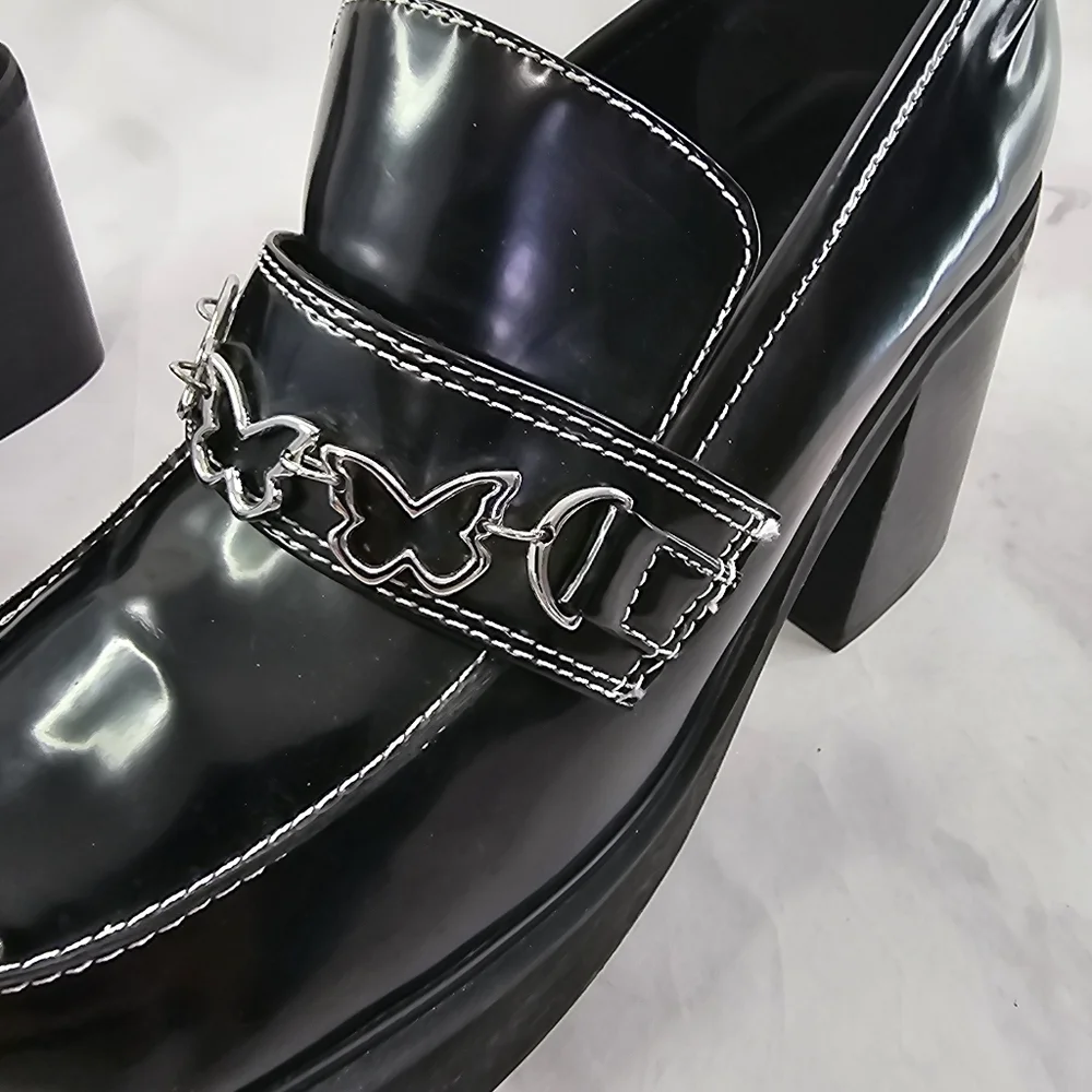 Delias Dolls Kill Loafer Women 10 Black Patent There She Platform Butterfly Shoe - Picture 7 of 11